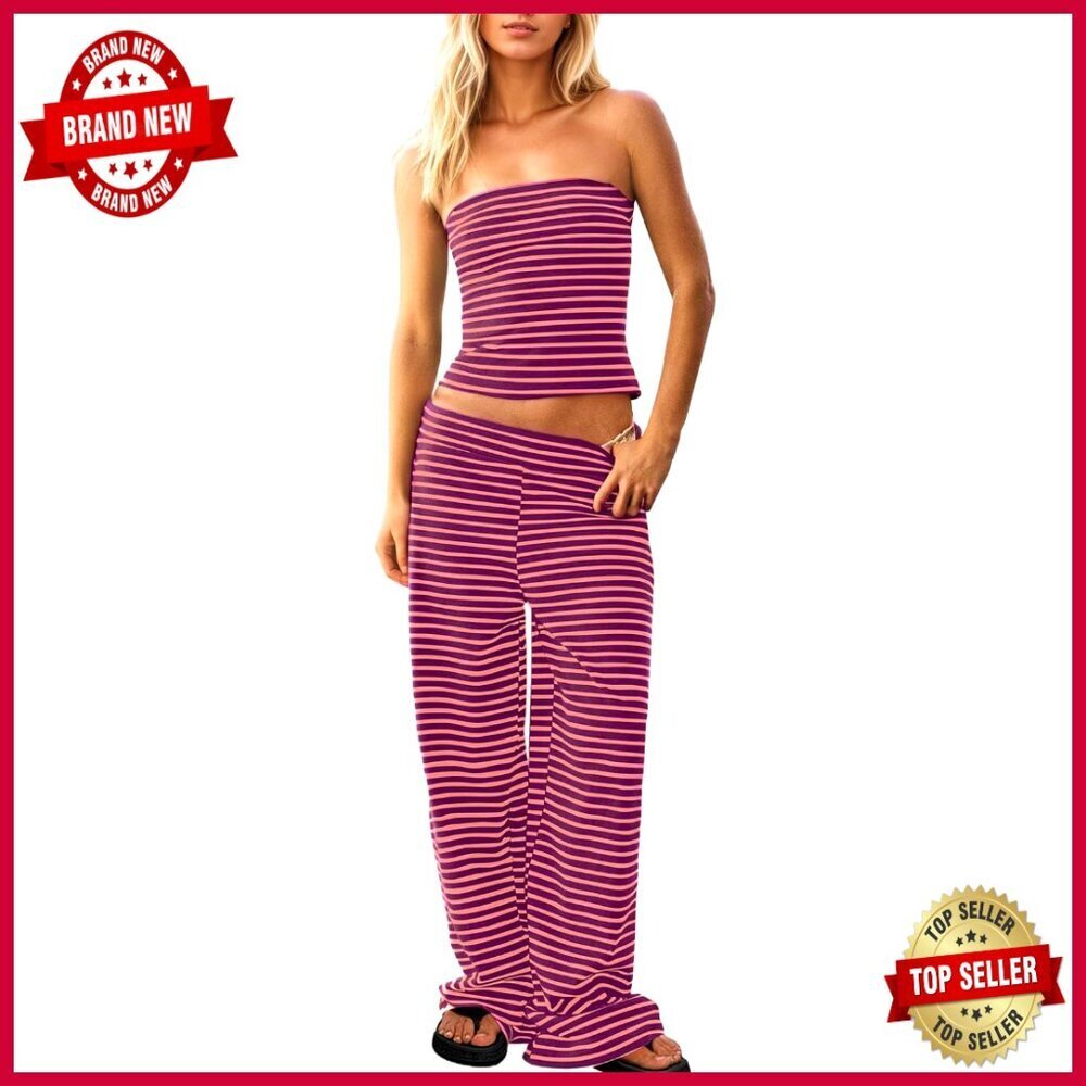 Strapless Tube Top Wide Leg Pants Matching Set Summer Lounge Wear
